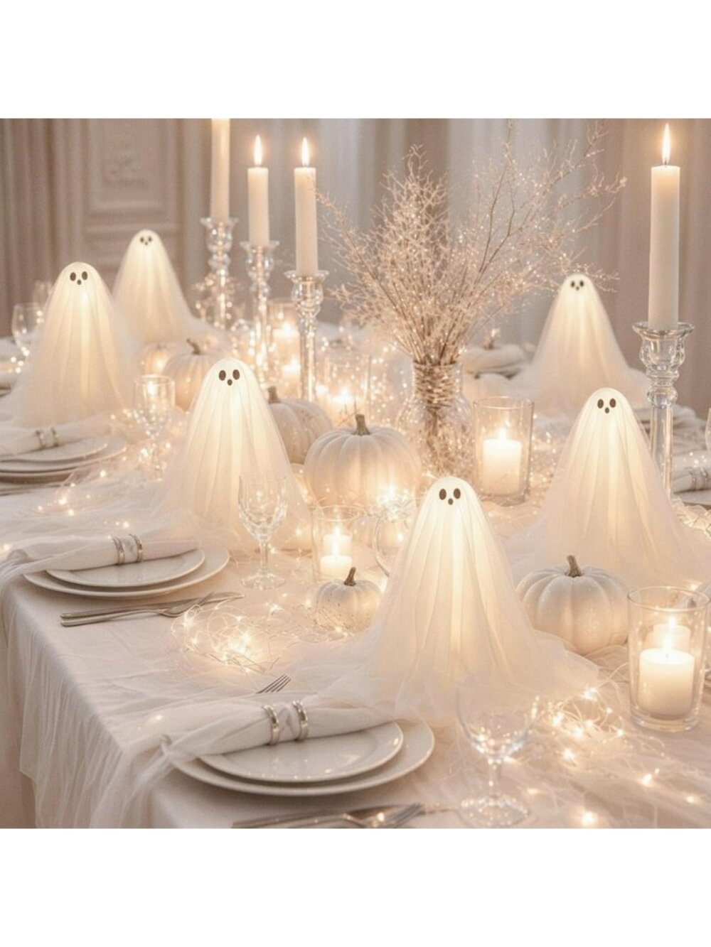 3 Pcs LED Ghost Lamp White Minimal Lighted Centerpiece Mantel Shelf Table Decor
